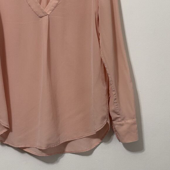 J Crew Silk Popover Top 2 Pale Pink Long Sleeve V Neck Ladder Stitch Career Work - Picture 2 of 9